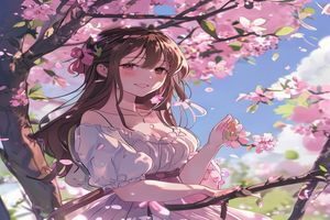 奶泡动漫日漫频道热播番剧，二次元少女在樱花树下微笑，清新唯美日系动漫画风
